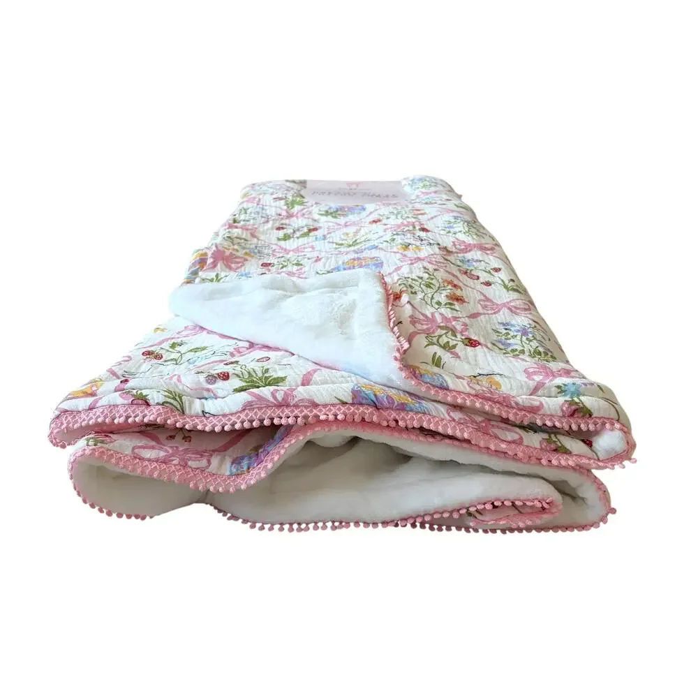Envogue Reverse to Plush Dreamy Gauze Blanket 50x70 Easter Bunnies & Bows NEW